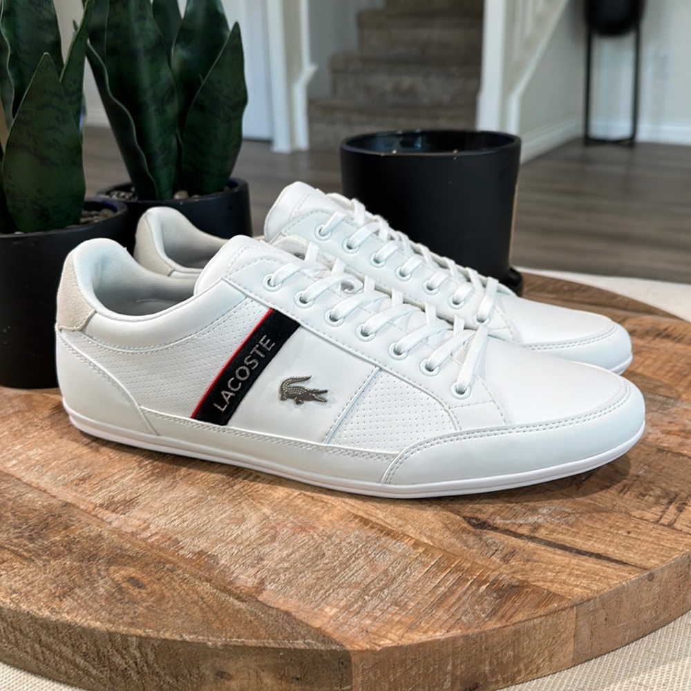 Lacoste White Black Leather Fashion Sneakers Men’s Size 9.5